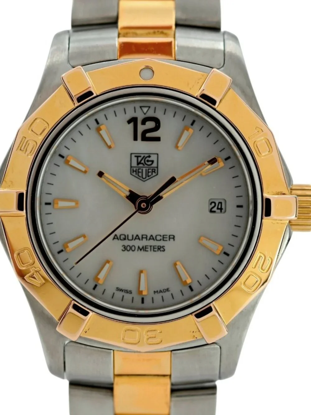 Tag Heuer 28mm Ladies Aquaracer Two Tone Gold MOP Dial Swiss Watch Ref: WAF1424!